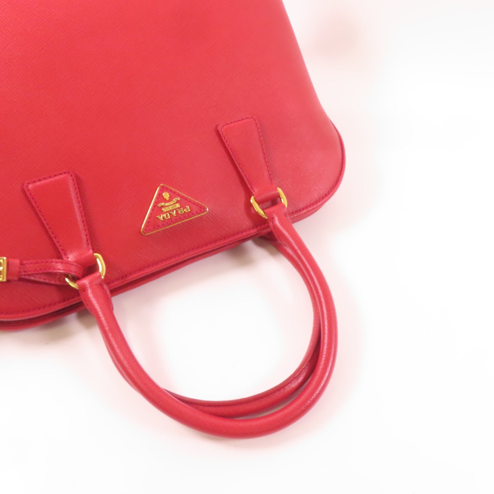 PRADA 牛皮皮革Saffiano Lux Bag金扣手挽肩背兩用袋紅色