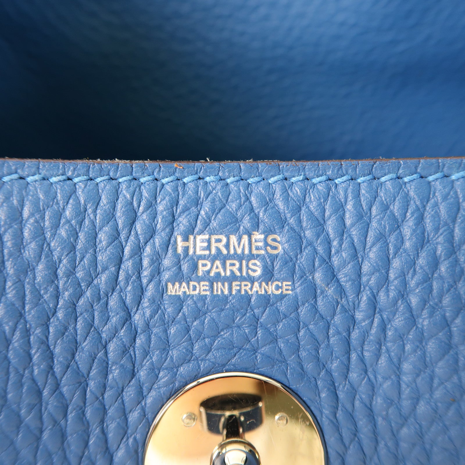 HERMES Togo皮革Lindy 30銀扣手挽肩背兩用袋Bleu Izmir