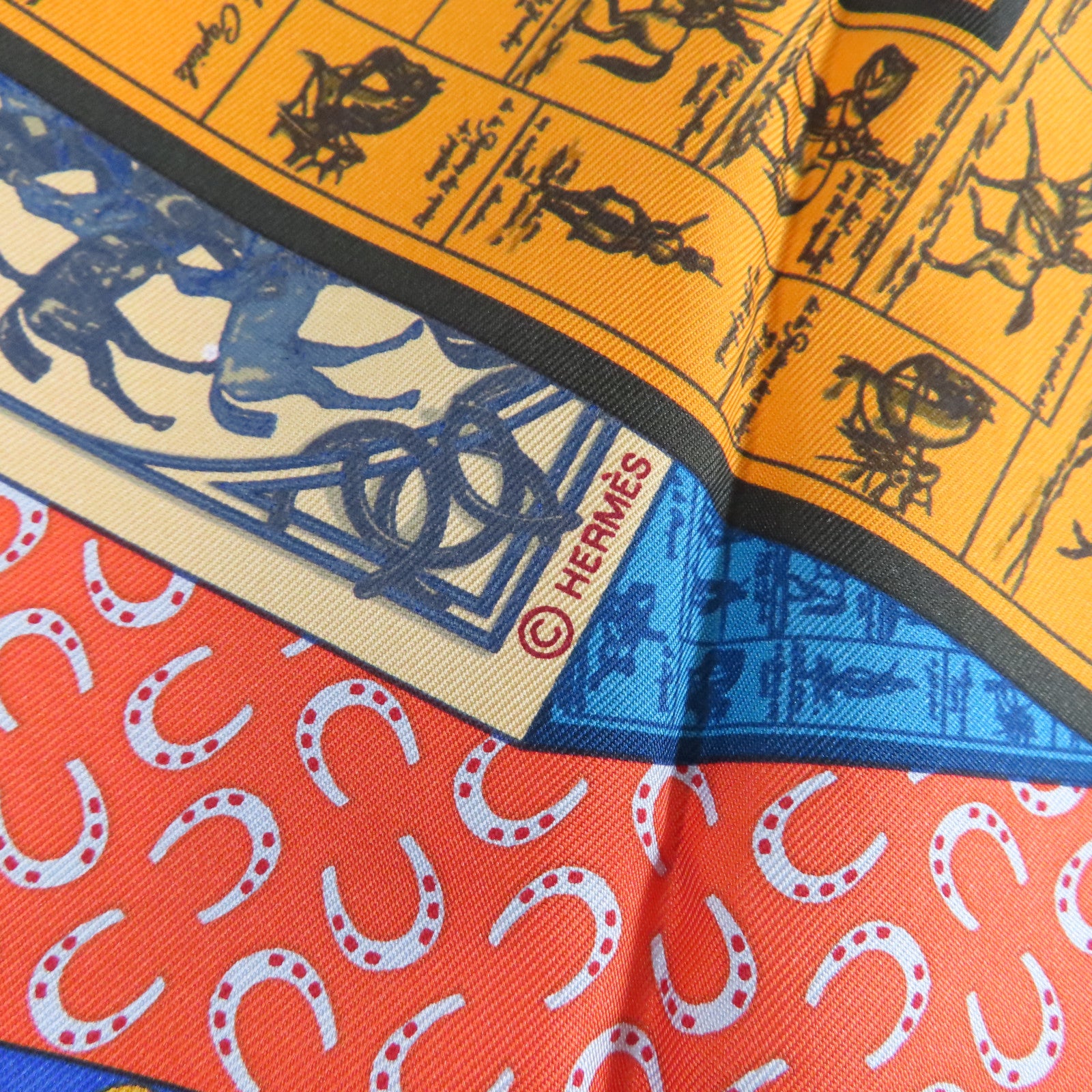 HERMES 絲質90x90 Scarf絲巾橙色/藍色/彩色