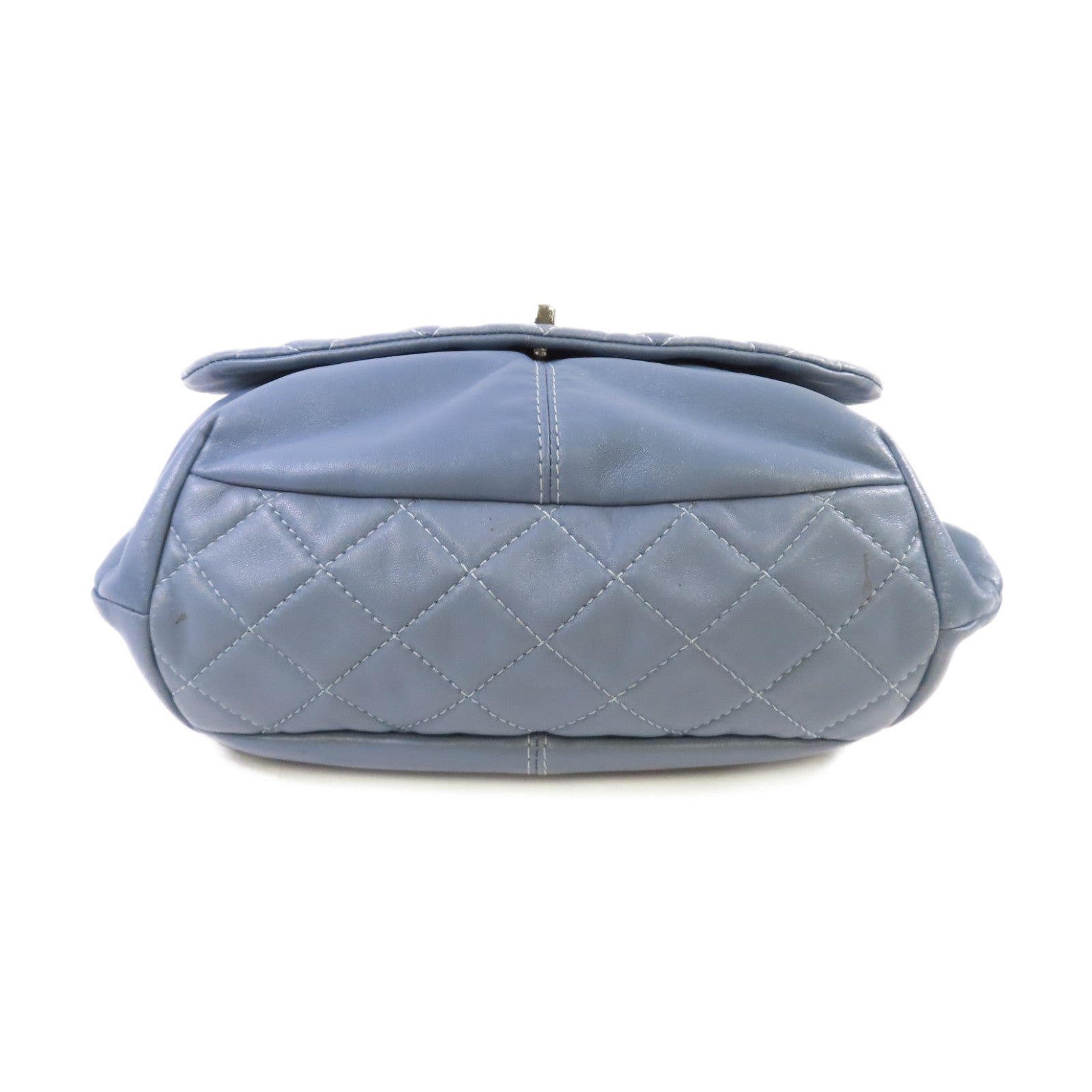 CHANEL 菱格羊皮皮革Chain Shoulder Bag銀扣鏈帶肩背袋灰藍色