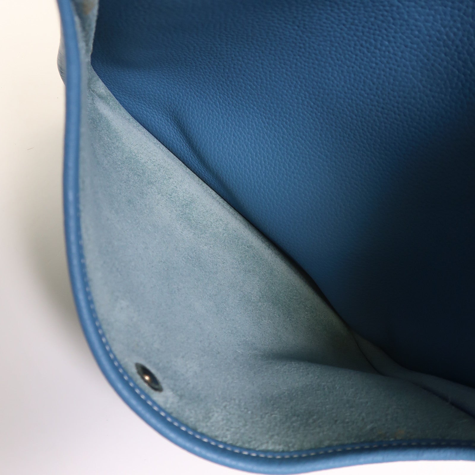 HERMES Clemence皮革Evelyne PM銀扣肩背袋Bleu Jean