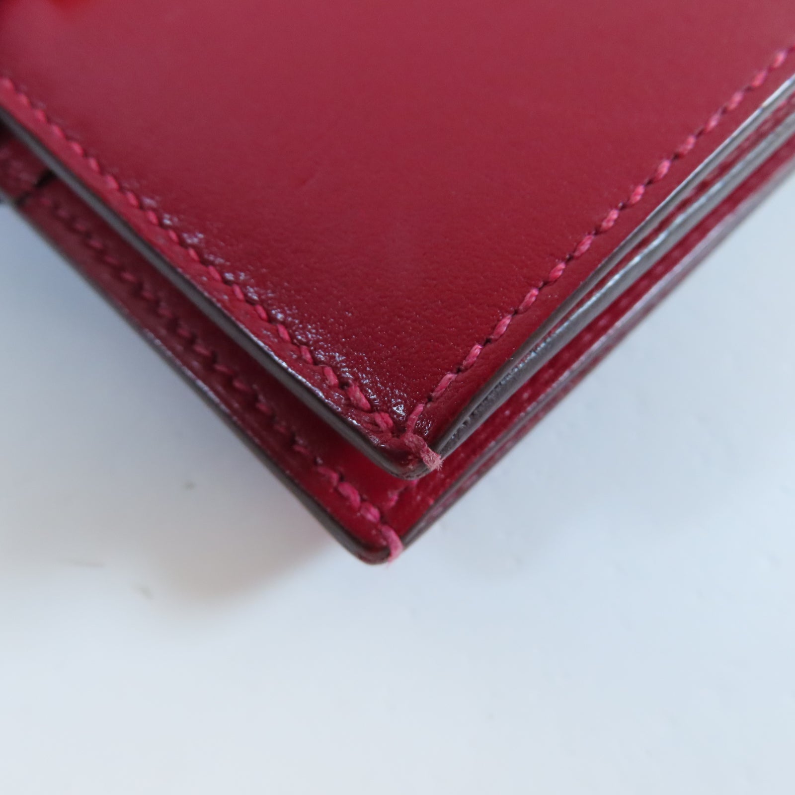 HERMES **【清倉大減價】Box Calf皮革Bearn Compact Wallet金扣錢包Rouge Casaque法拉利紅色