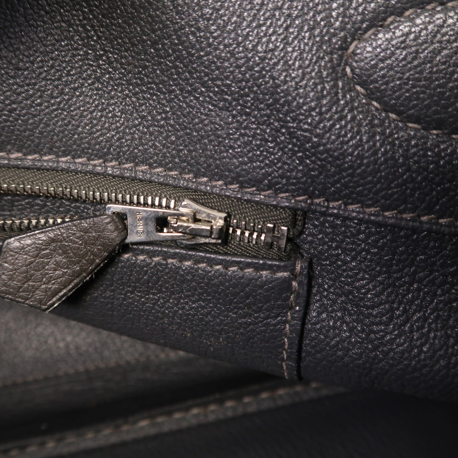 HERMES Clemence皮革Shoulder Birkin銀扣肩背袋灰色