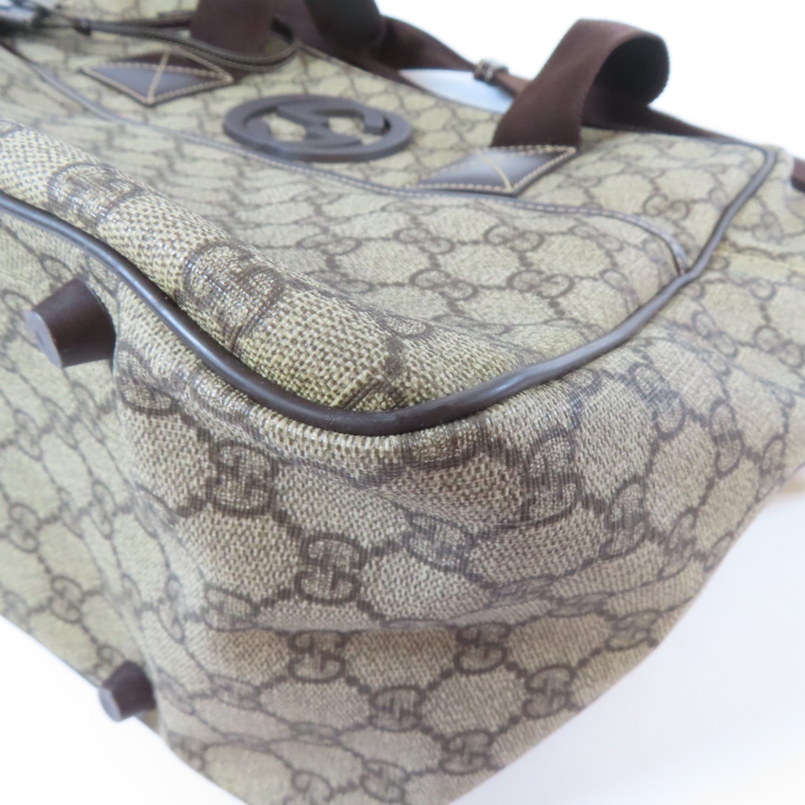 GUCCI 塗層帆布2 Way Shoulder銀扣手挽肩背兩用袋啡色
