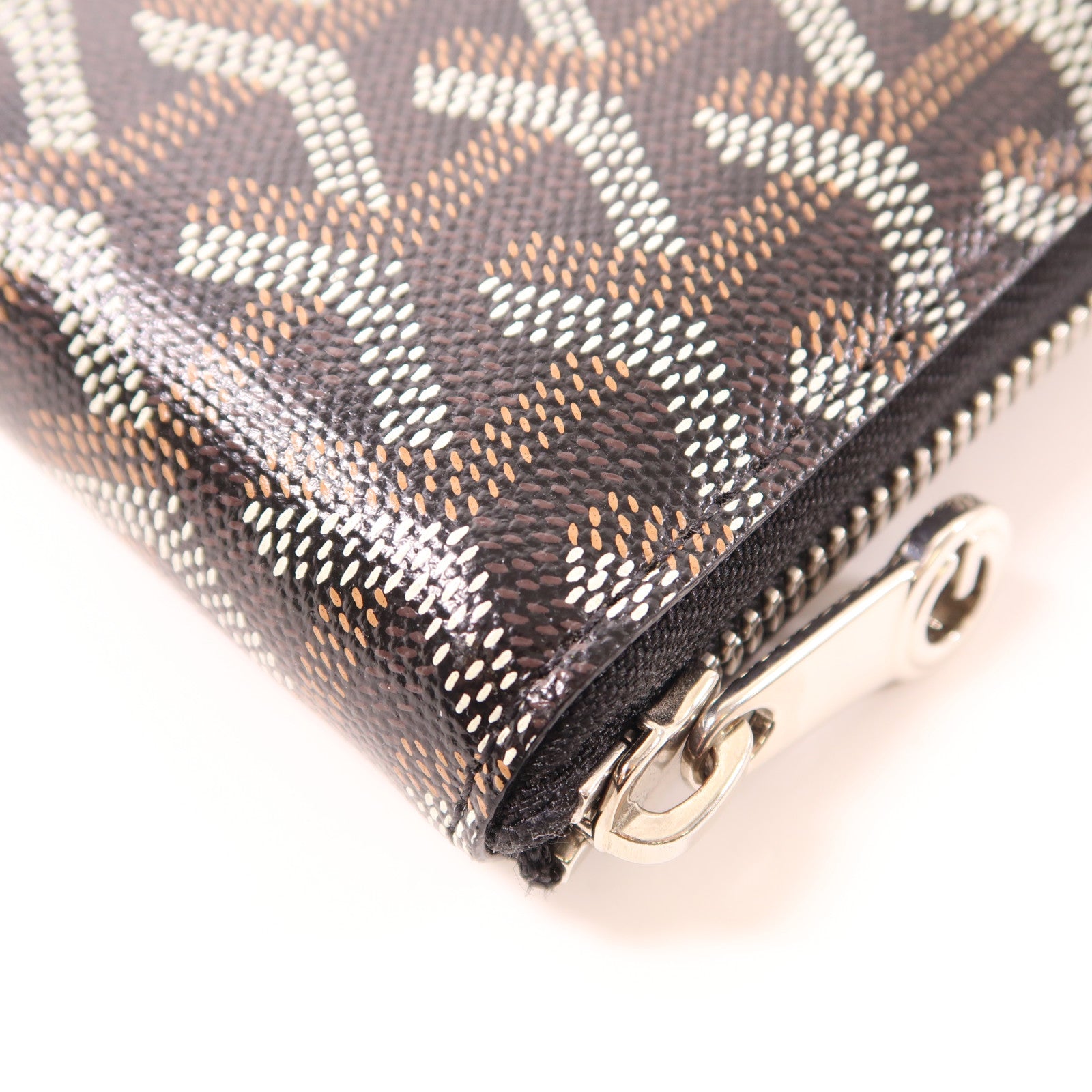 GOYARD 塗層帆布/皮革Matignon銀扣長錢包黑色