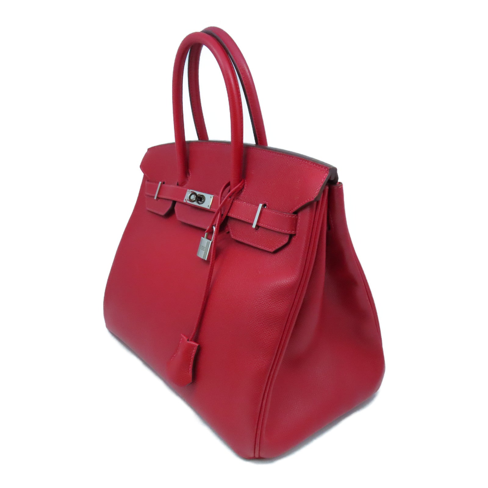 HERMES Epsom Leather Birkin 35 Silver Buckle Hand Bag Ferrari Red
