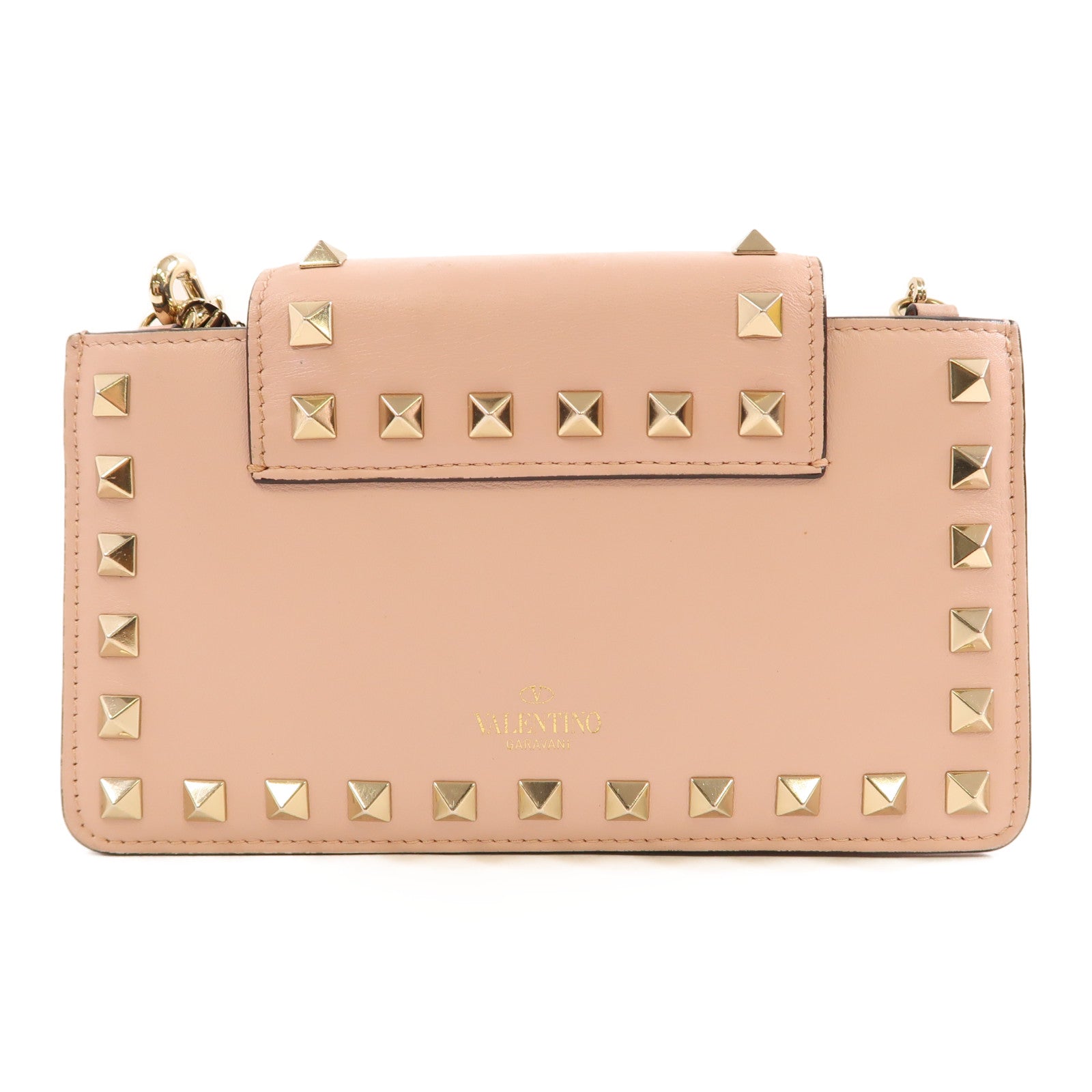 Valentino 牛皮皮革Chain Shoulder金扣手拿包