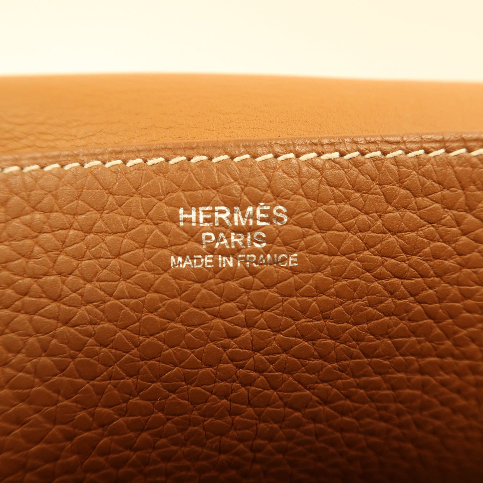 HERMES Clemence皮革Halzan 31銀扣手挽肩背兩用袋經典駝色