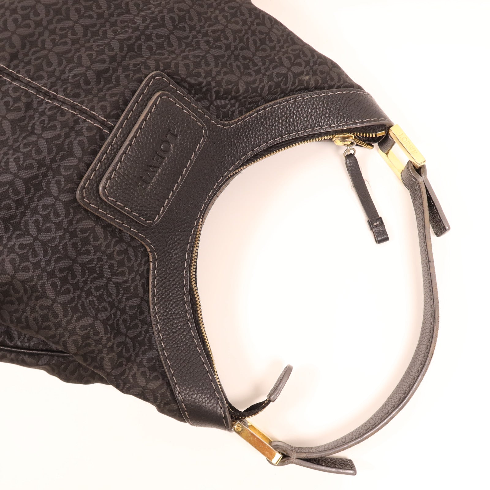 LOEWE 帆布/牛皮皮革Vintage Shoulder Bag金扣肩背袋