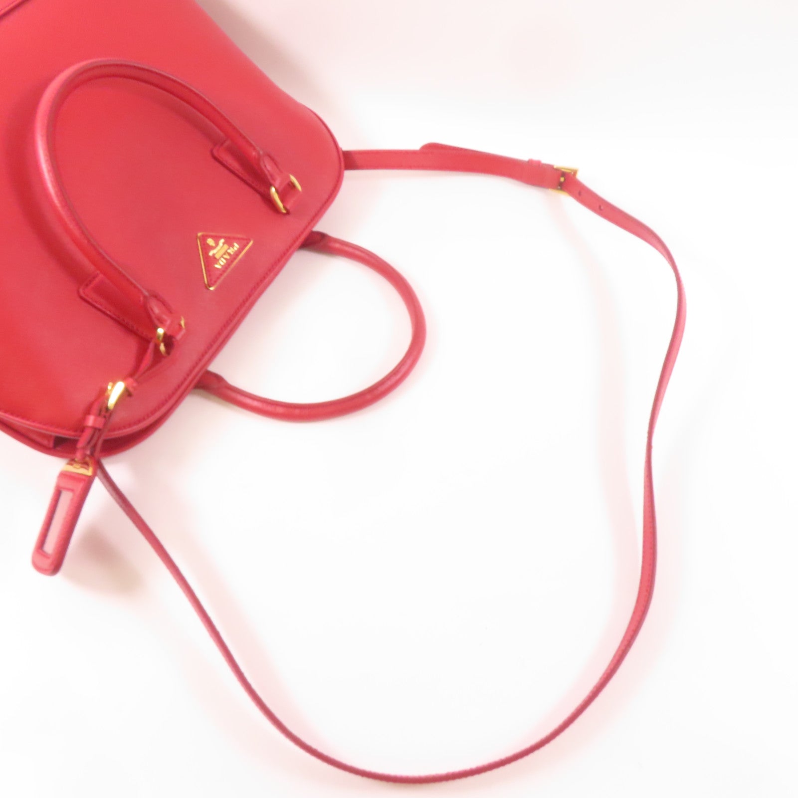 PRADA 牛皮皮革Saffiano Lux Bag金扣手挽肩背兩用袋紅色