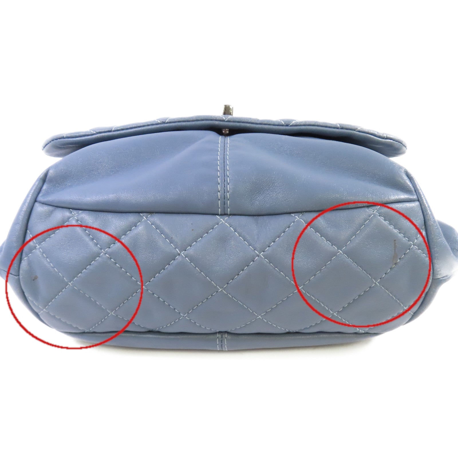 CHANEL 菱格羊皮皮革Chain Shoulder Bag銀扣鏈帶肩背袋灰藍色