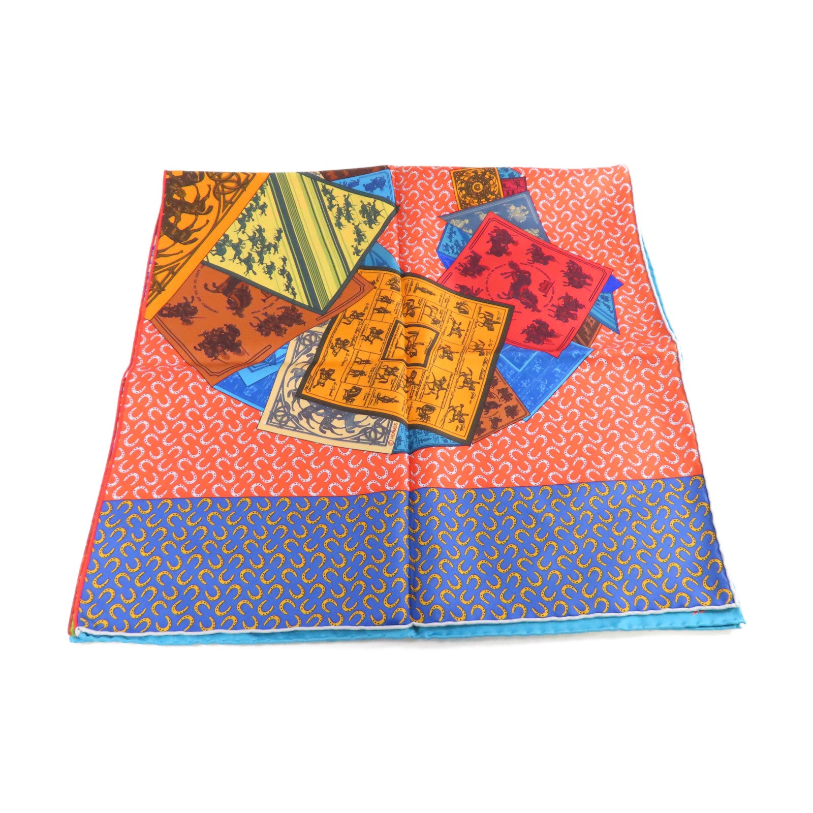 HERMES 絲質90x90 Scarf絲巾橙色/藍色/彩色