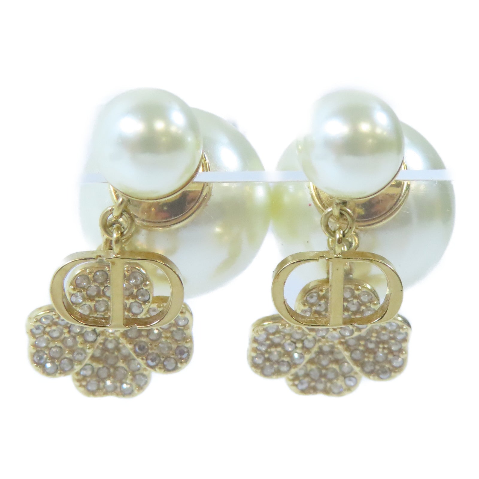 Dior 金屬Pierced Earring耳環金色/白色