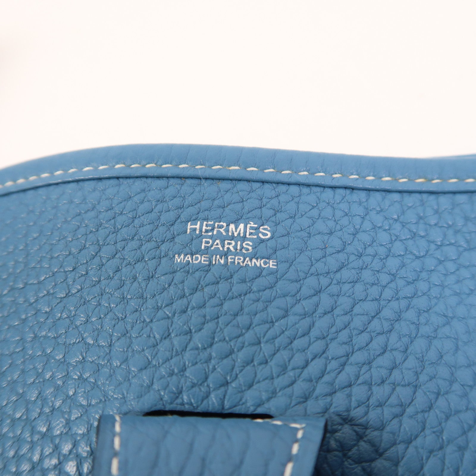 HERMES Clemence皮革Evelyne PM銀扣肩背袋Bleu Jean