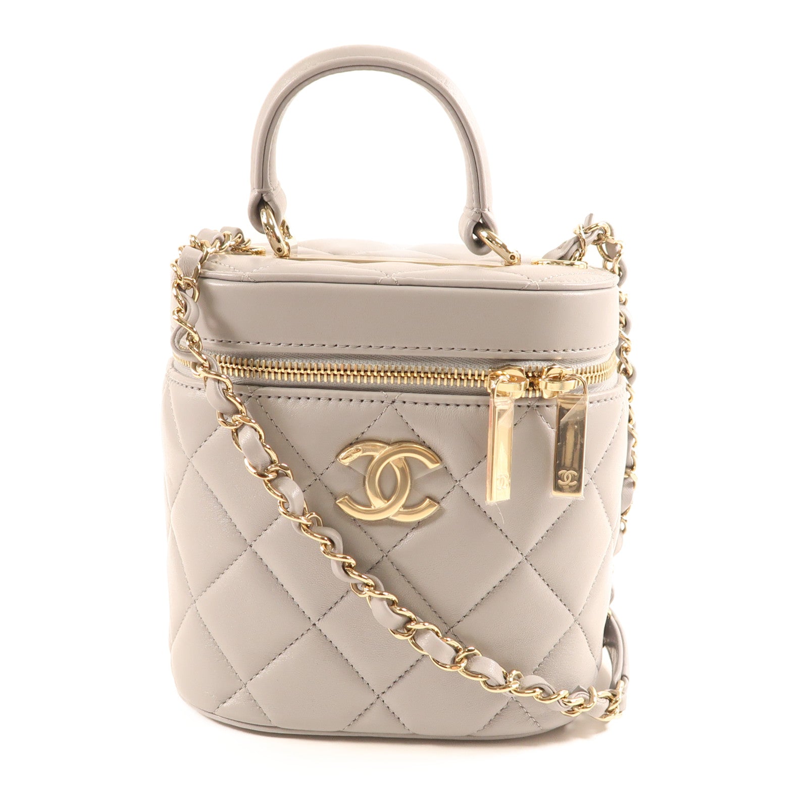 CHANEL 羊皮皮革Vanity Bag金扣鏈帶手挽肩背兩用袋