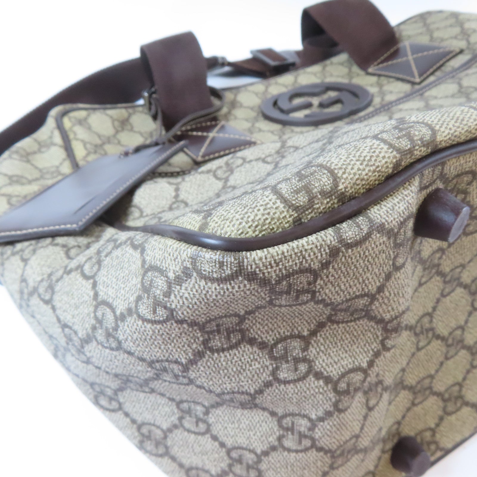 GUCCI 塗層帆布2 Way Shoulder銀扣手挽肩背兩用袋啡色
