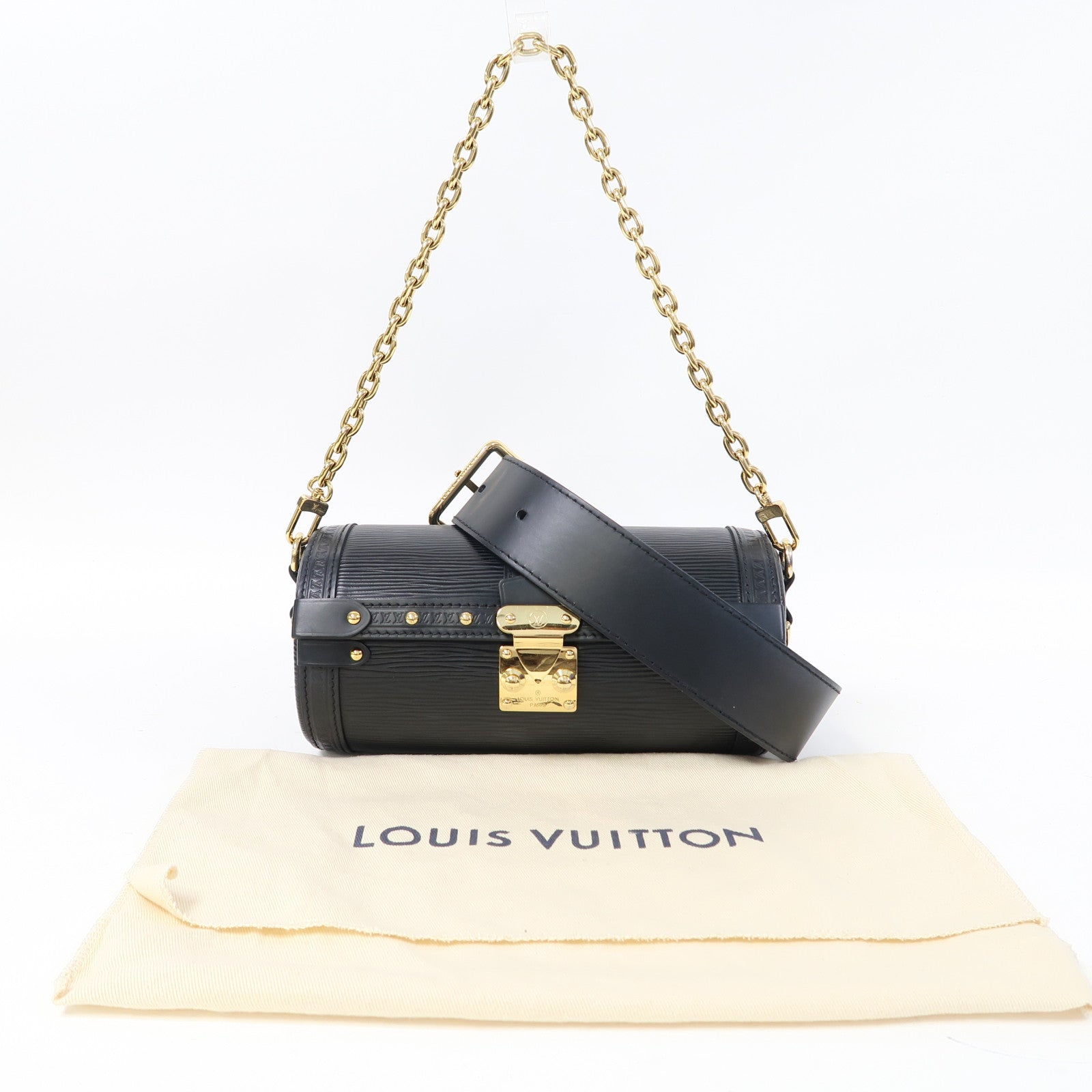 LOUIS VUITTON Epi Papillon Trunk金扣手挽肩背兩用袋黑色
