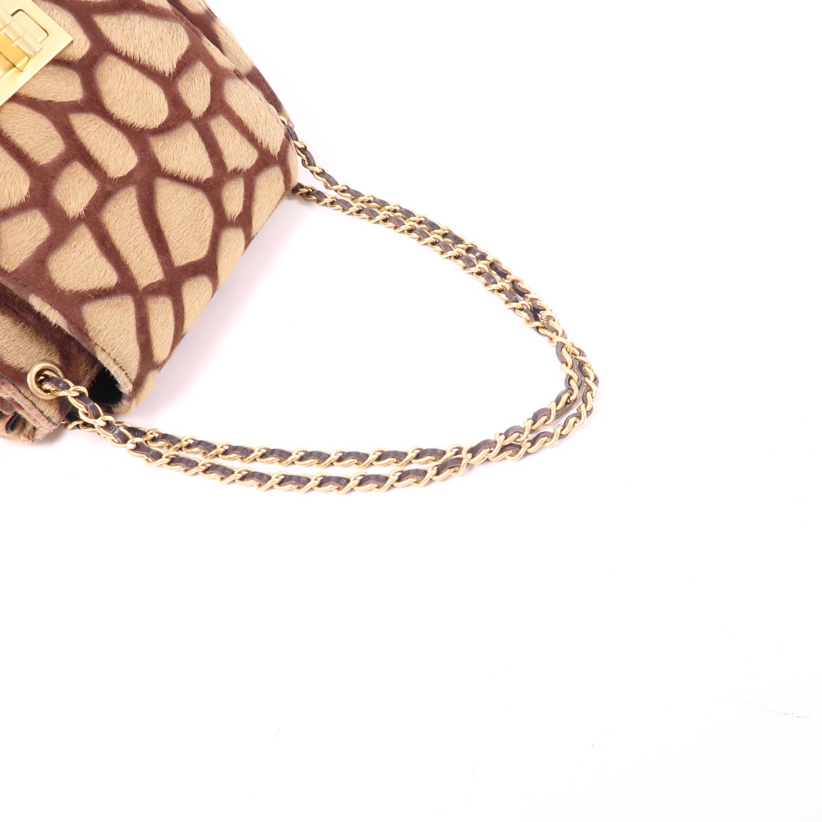 CHANEL 馬毛2.55金扣肩背袋棕色