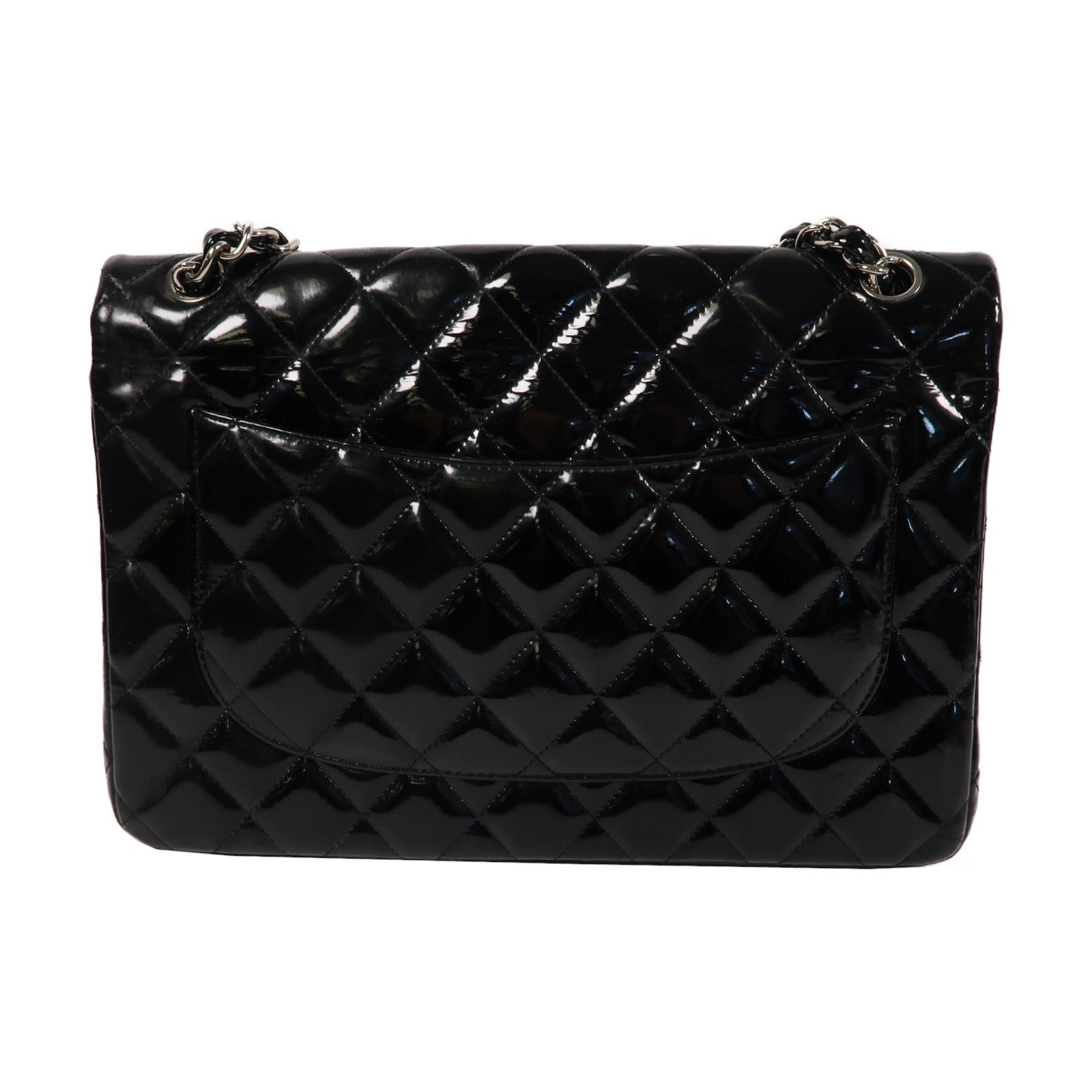 CHANEL 【激減優惠】菱格漆皮皮革Chain Shoulder銀扣鏈帶肩背袋黑色