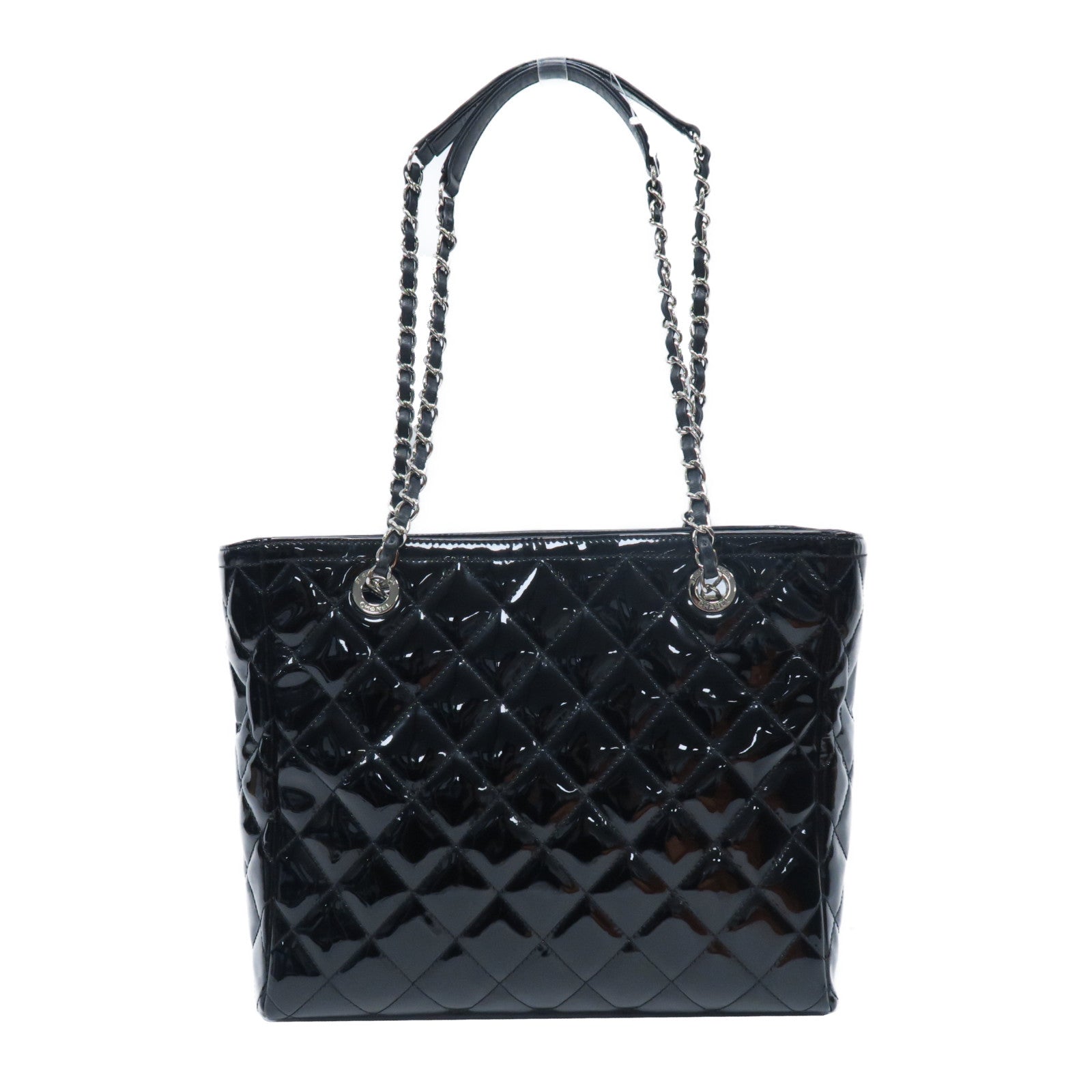 CHANEL 【激減優惠】漆皮皮革Chain Shoulder銀扣鏈帶肩背袋黑色