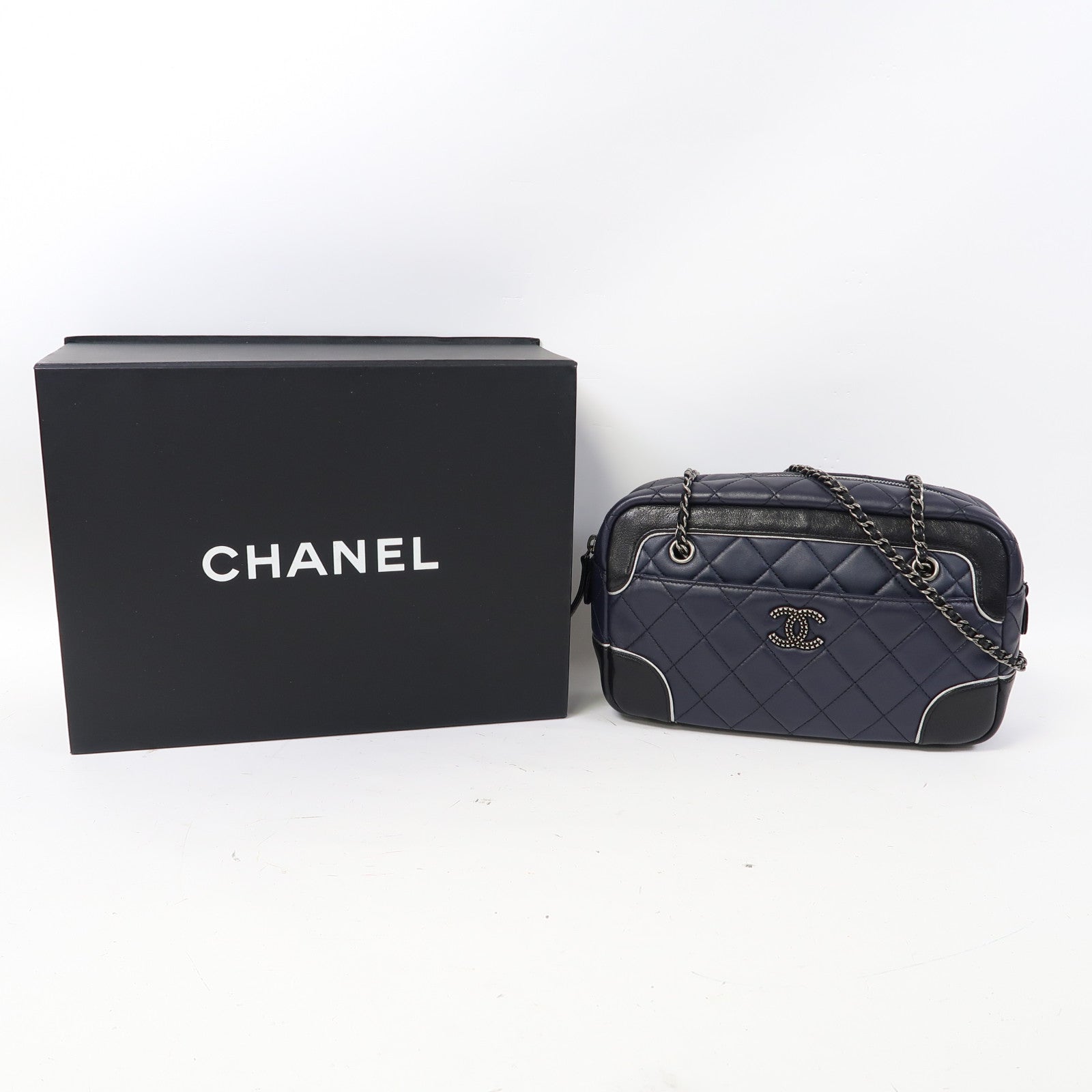 CHANEL 【激減優惠】菱格羊皮皮革Shoulder Bag銀扣鏈帶肩背袋藍色