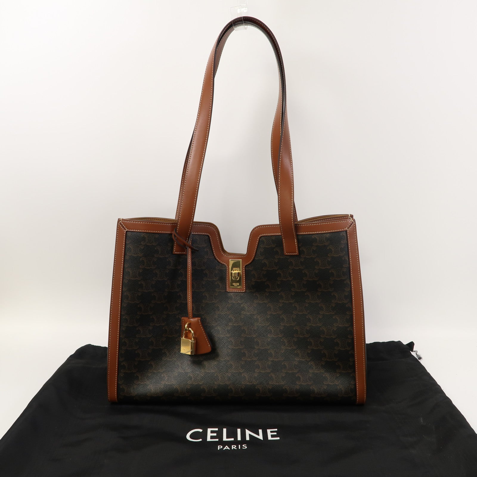 CELINE 塗層帆布Cabas 16金扣肩背袋啡色