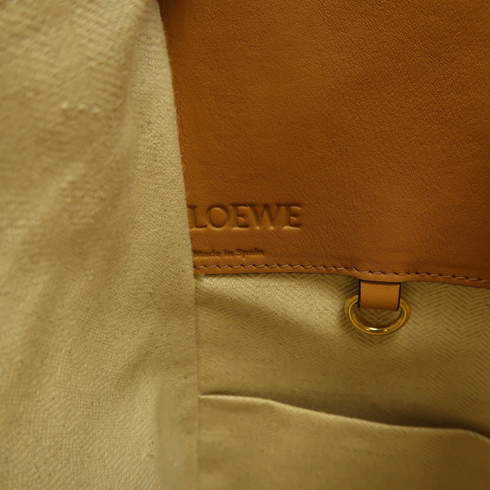 LOEWE 牛皮皮革Hammock Small Bagl金扣手挽肩背兩用袋米色/啡色