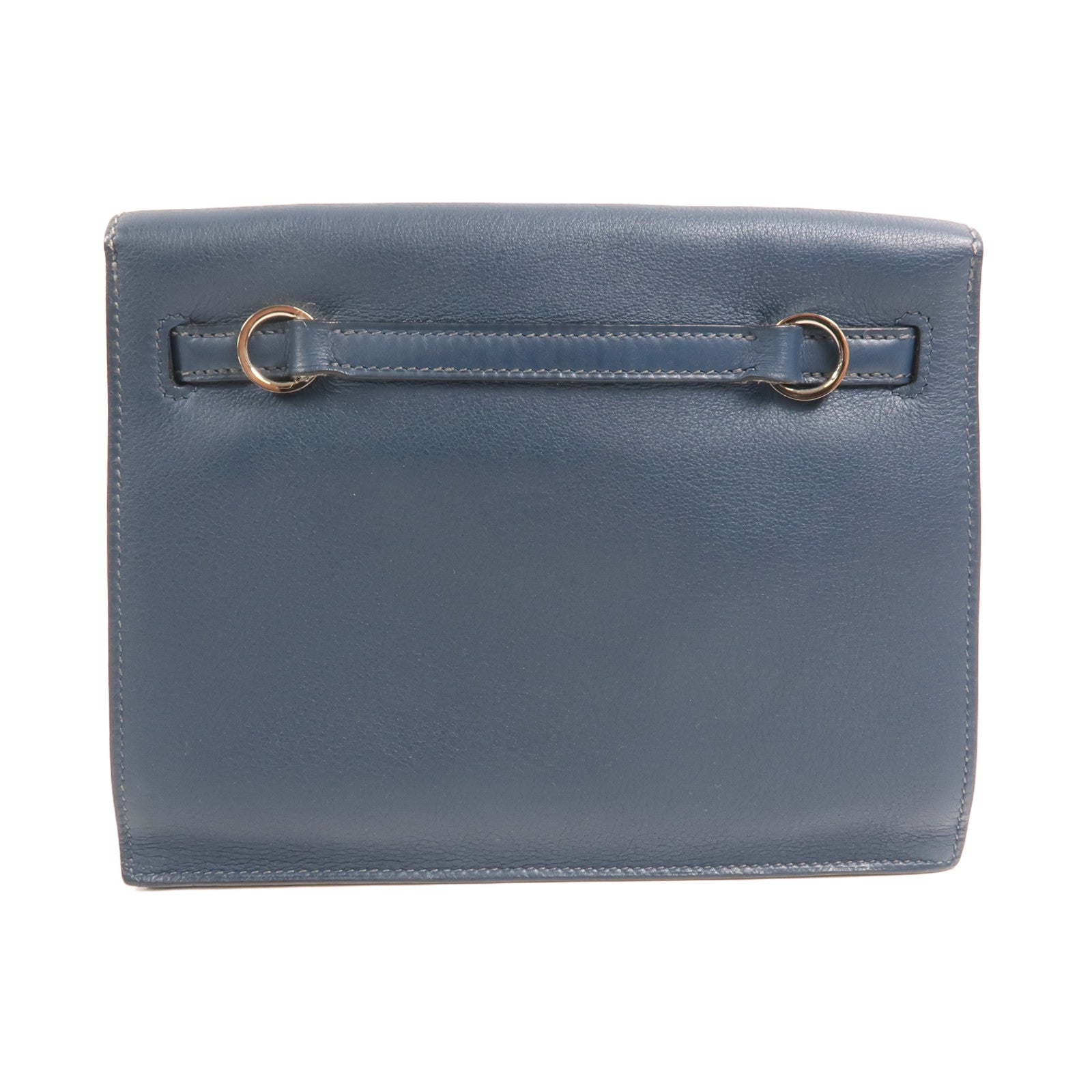 HERMES 【激減優惠】Evercolor皮革Kelly Dance銀扣肩背袋Deep Blue