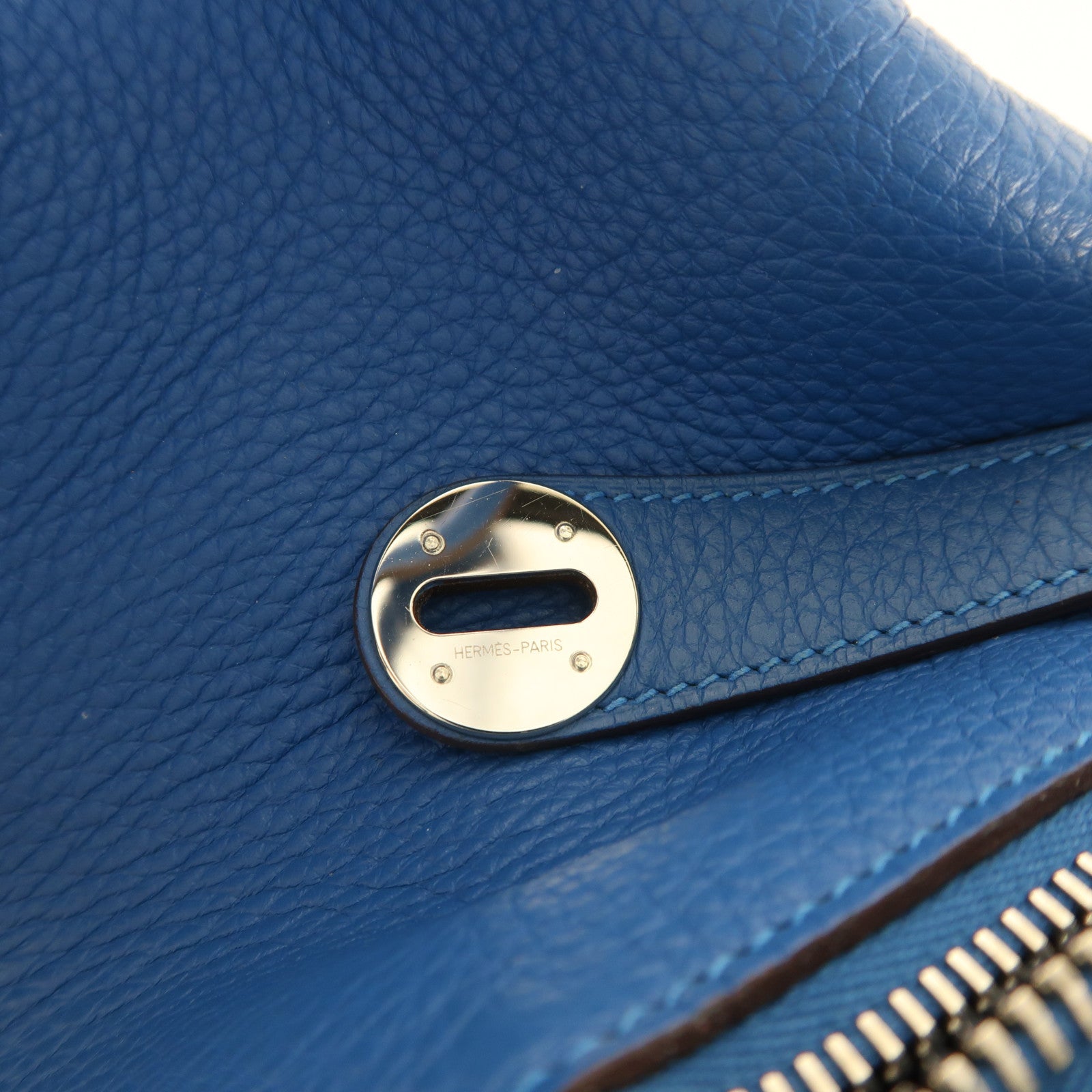 HERMES Togo皮革Lindy 30銀扣手挽肩背兩用袋Bleu Izmir