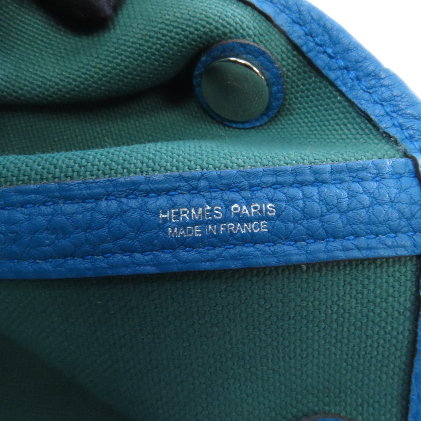 HERMES 【清倉大減價】帆布GardenParty PM銀扣手挽袋Blue Zanzibar/Malach/藍色/綠色