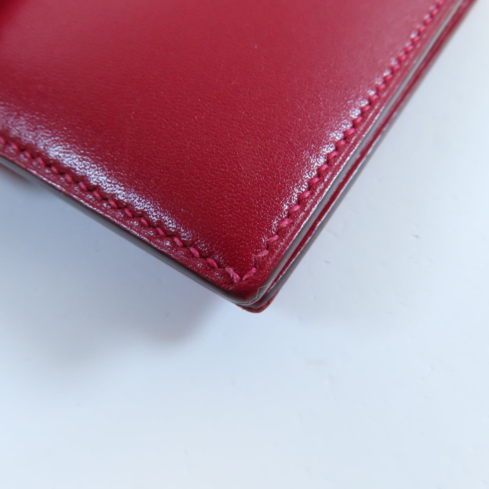 HERMES **【清倉大減價】Box Calf皮革Bearn Compact Wallet金扣錢包Rouge Casaque法拉利紅色