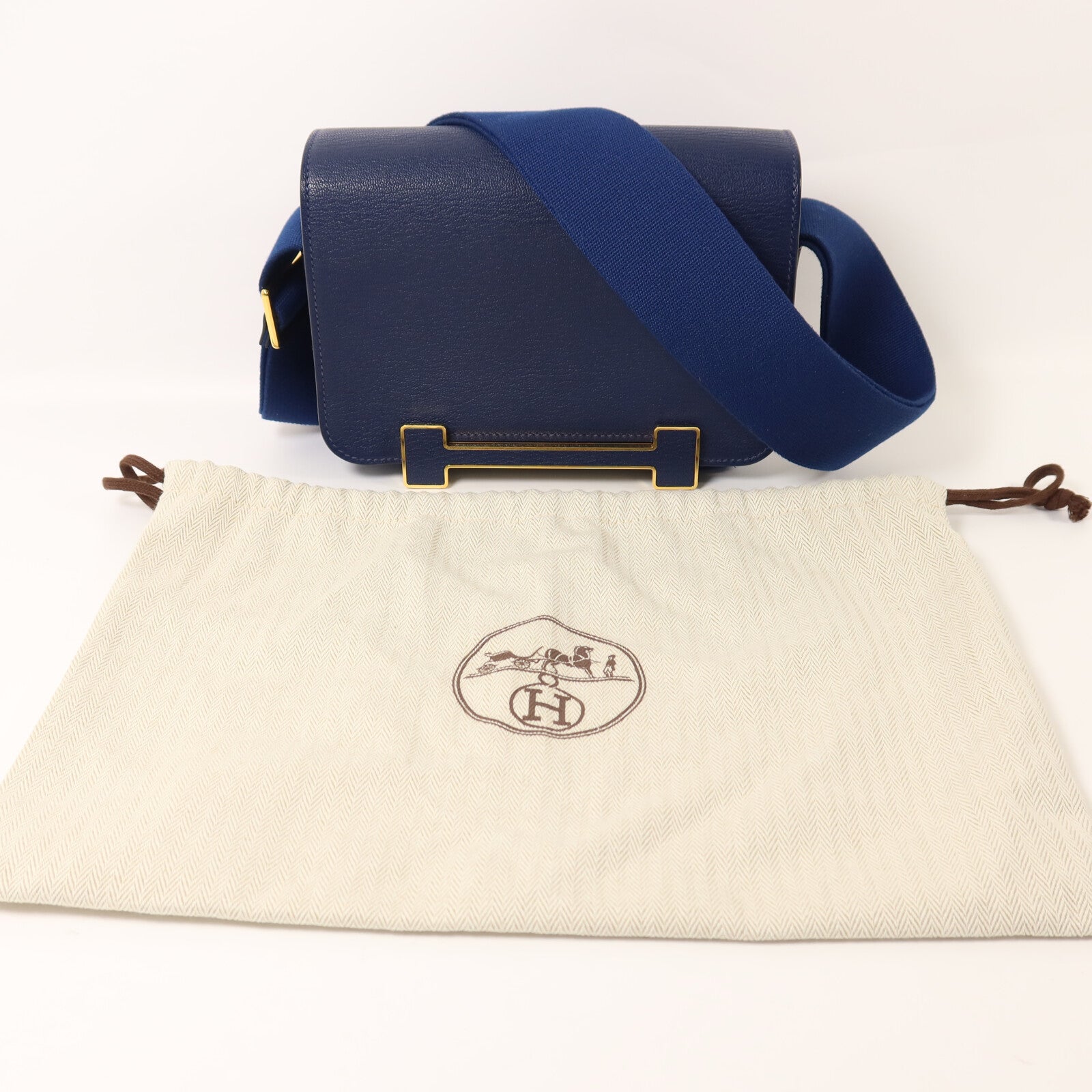 HERMES Chevre Mysore皮革Geta肩背袋Bleu Nuit