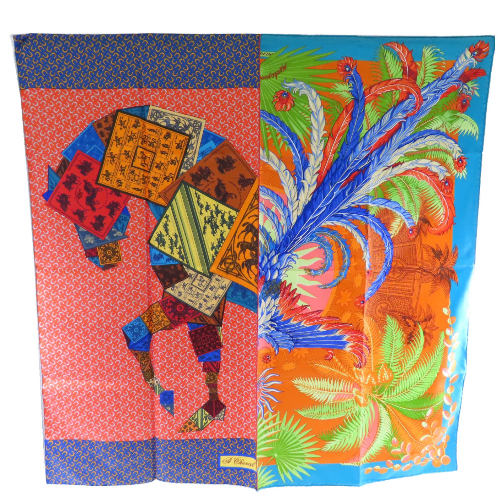 HERMES 絲質90x90 Scarf絲巾橙色/藍色/彩色
