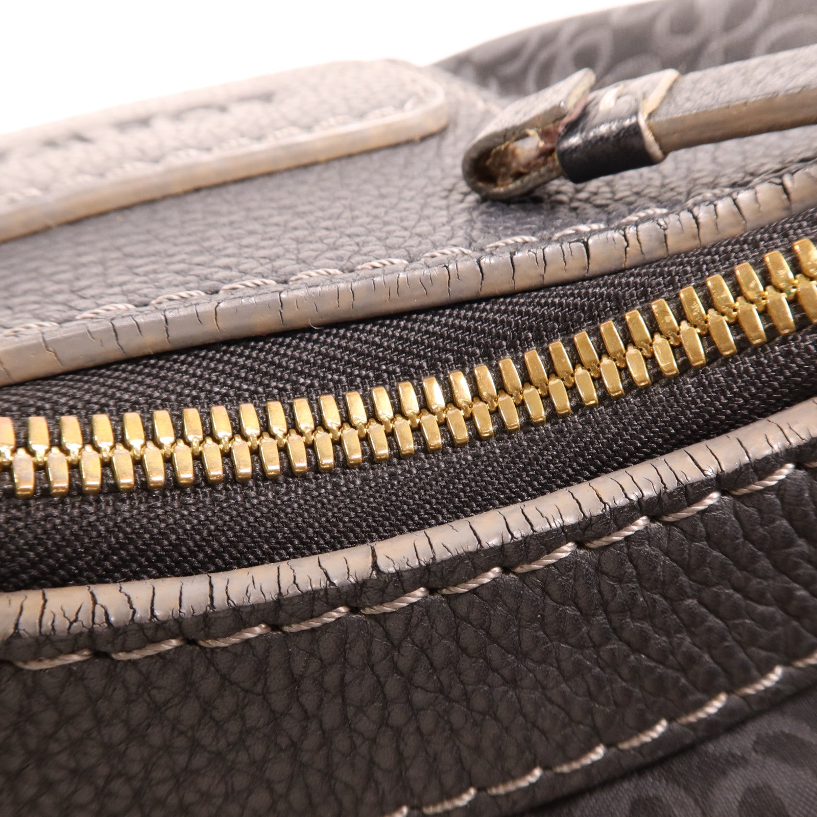 LOEWE 帆布/牛皮皮革Vintage Shoulder Bag金扣肩背袋