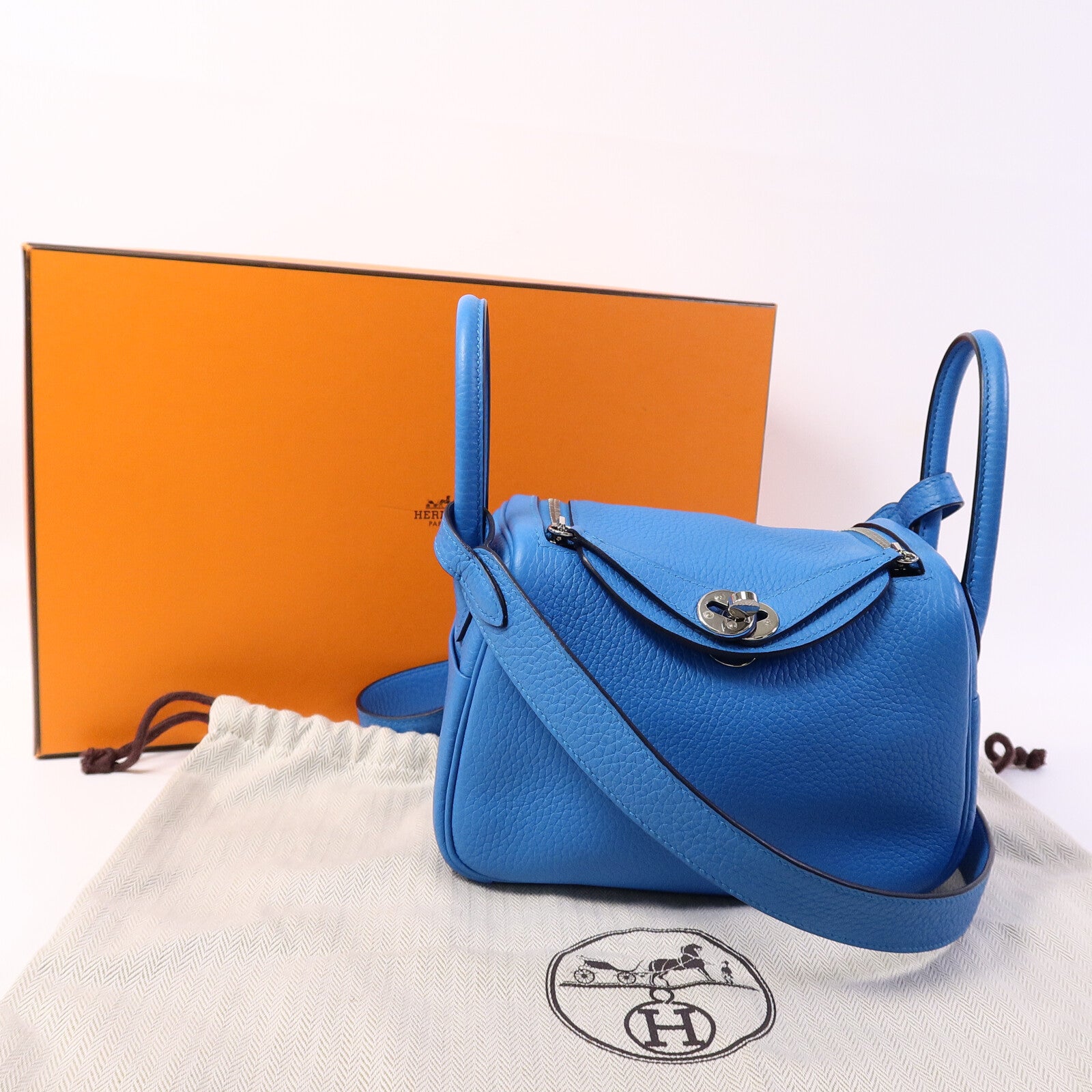 HERMES Clemence皮革Mini Lindy金扣手挽肩背兩用袋