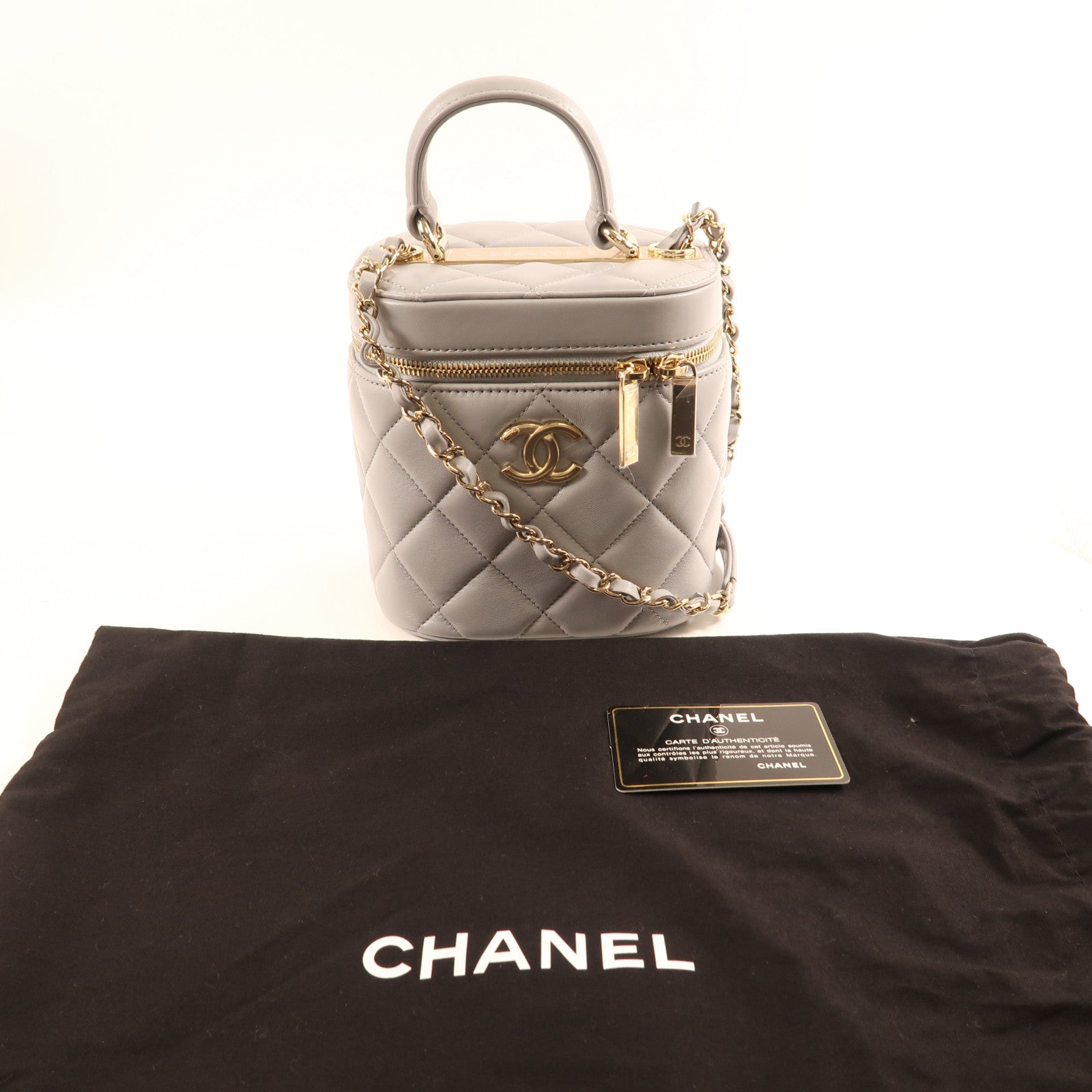 CHANEL 羊皮皮革Vanity Bag金扣鏈帶手挽肩背兩用袋