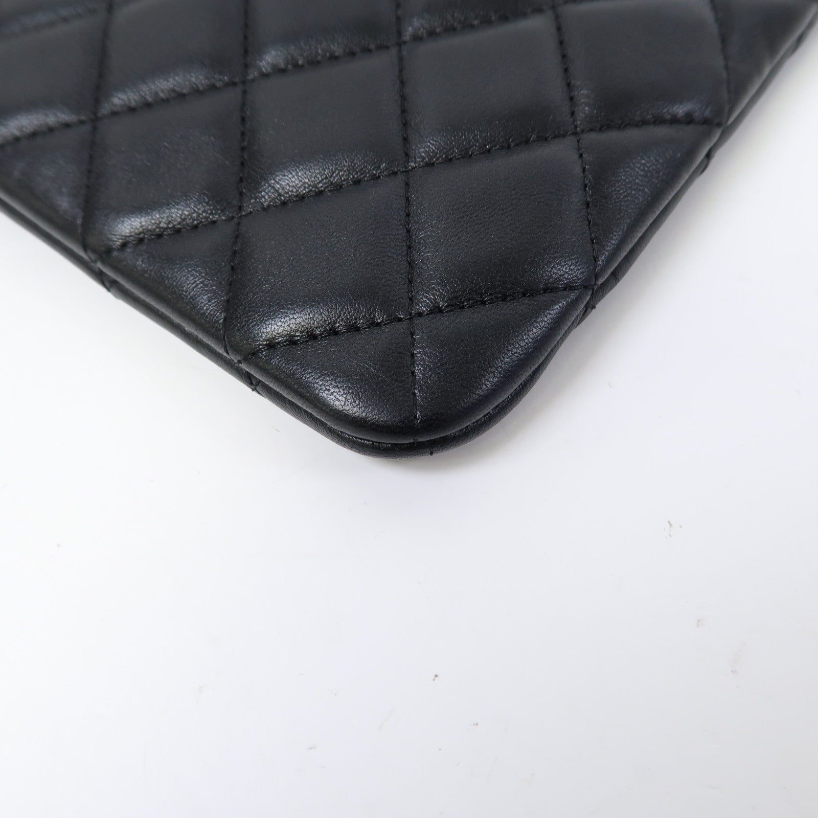 CHANEL 菱格羊皮皮革Clutch Bag銀扣手拿包黑色