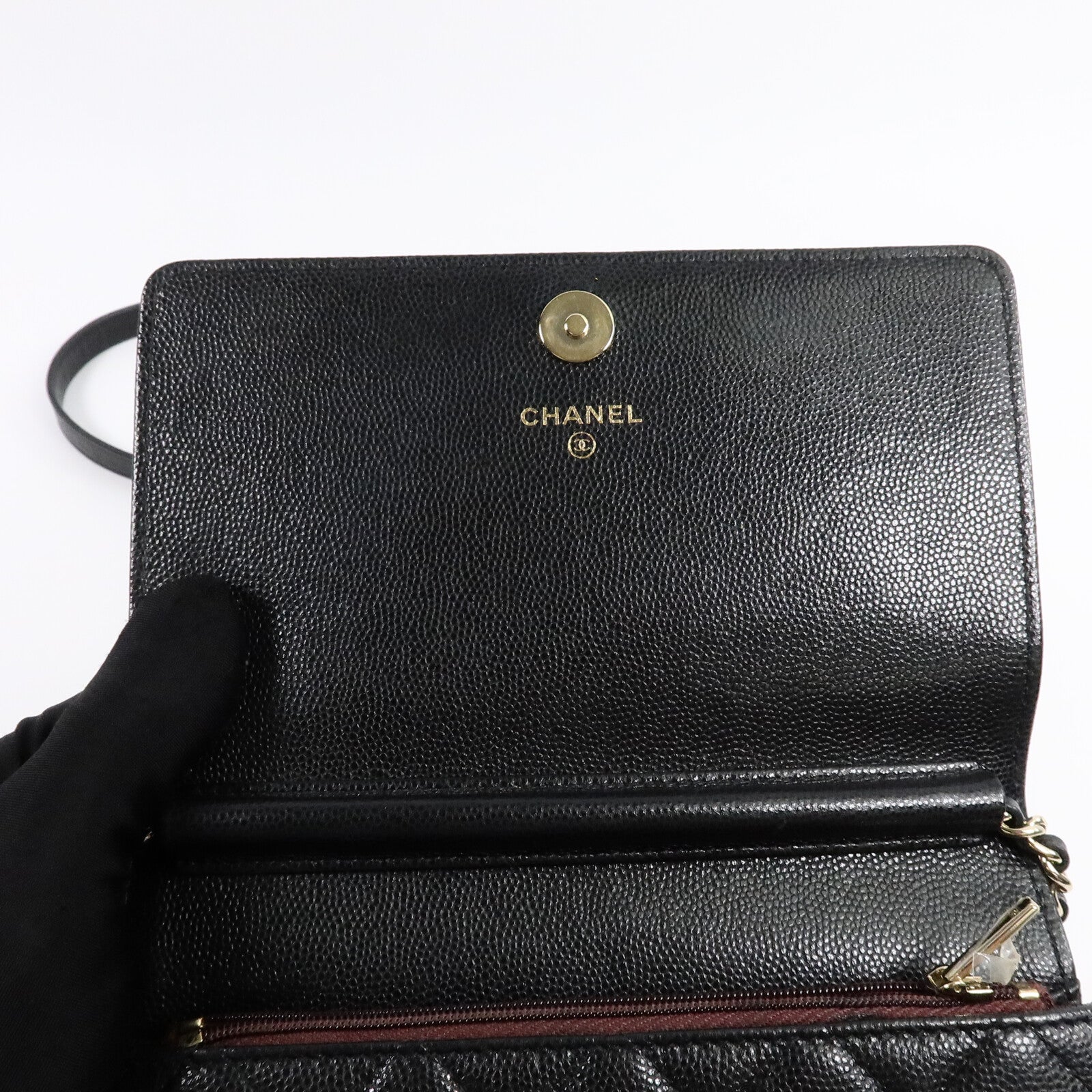 CHANEL 牛皮皮革Square Wallet On Chain鏈帶肩背袋