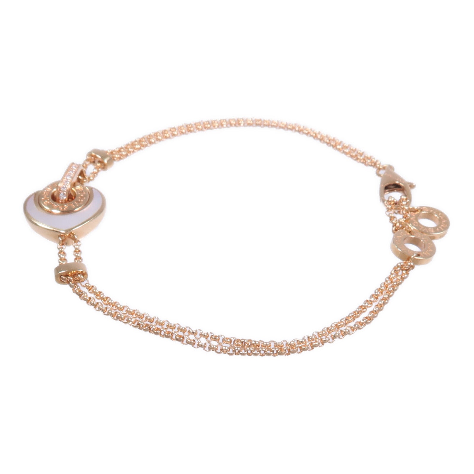 BVLGARI 18K玫瑰金Cuore Bracelet珍珠母貝/鑽石手鏈