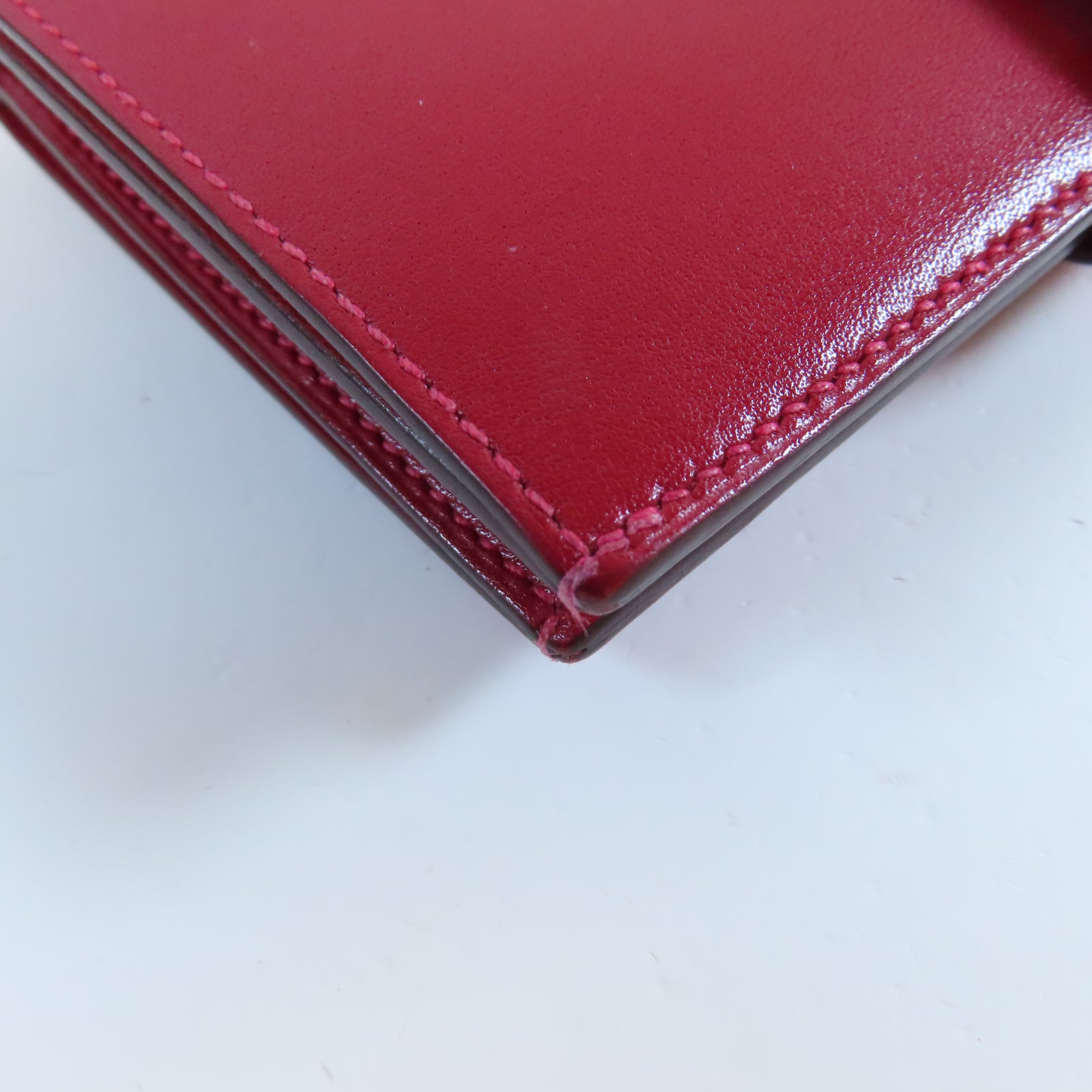 HERMES **【清倉大減價】Box Calf皮革Bearn Compact Wallet金扣錢包Rouge Casaque法拉利紅色
