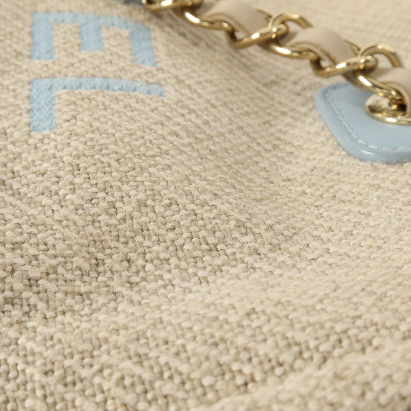 CHANEL 帆布Deauville Tote Small鏈帶手挽肩背兩用袋