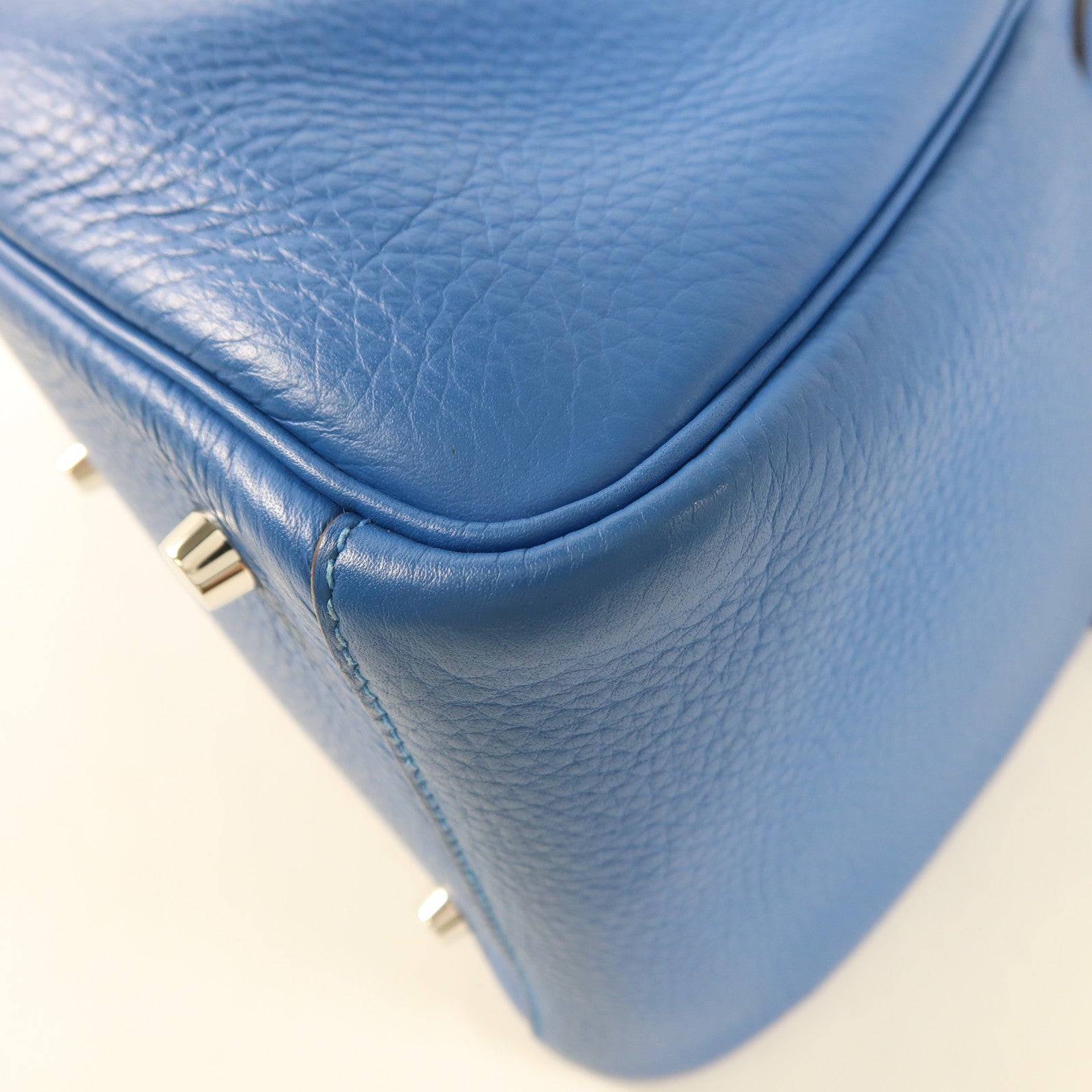 HERMES Togo皮革Lindy 30銀扣手挽肩背兩用袋Bleu Izmir