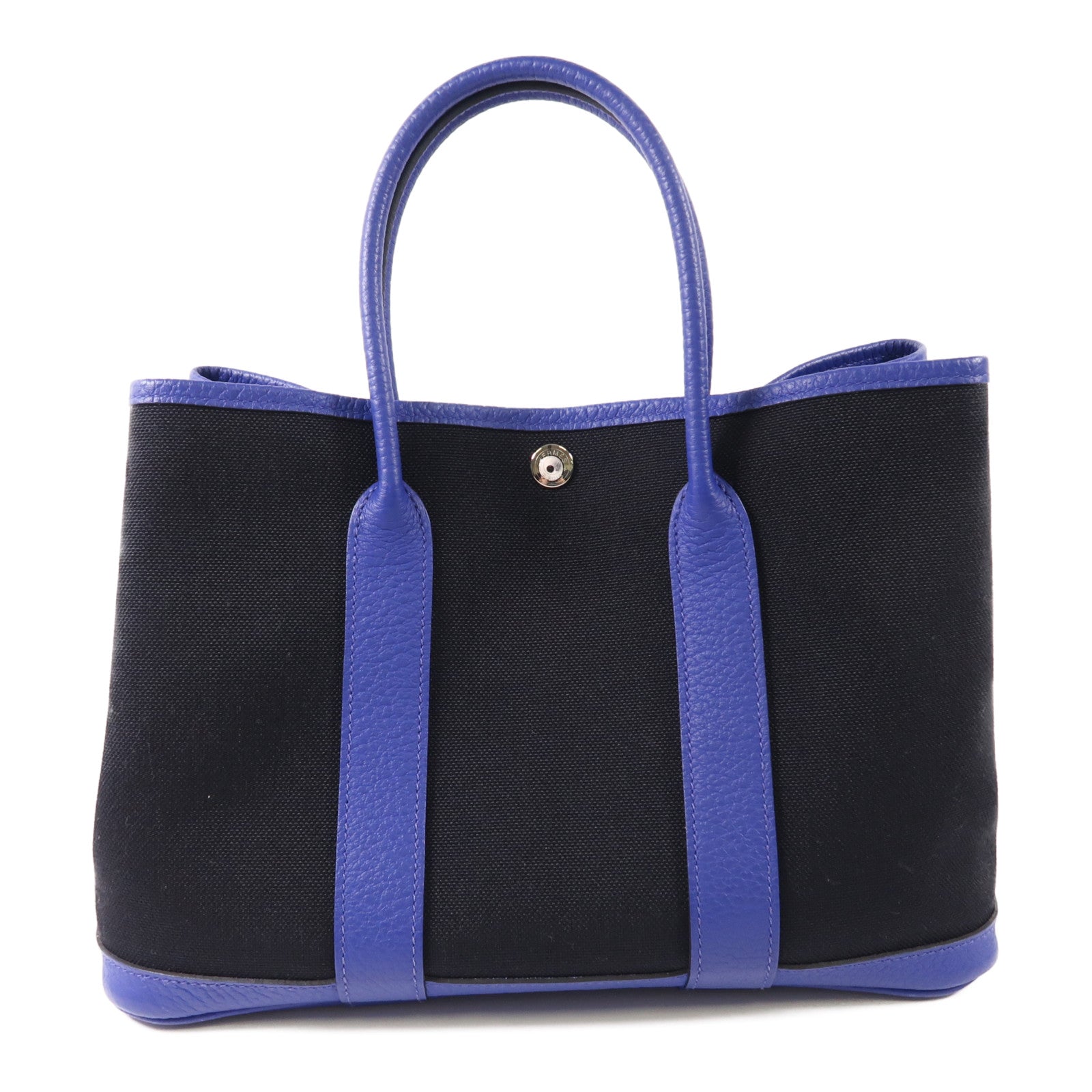 HERMES PHW Garden Party PM Tote Bag Canvas Blue/Black