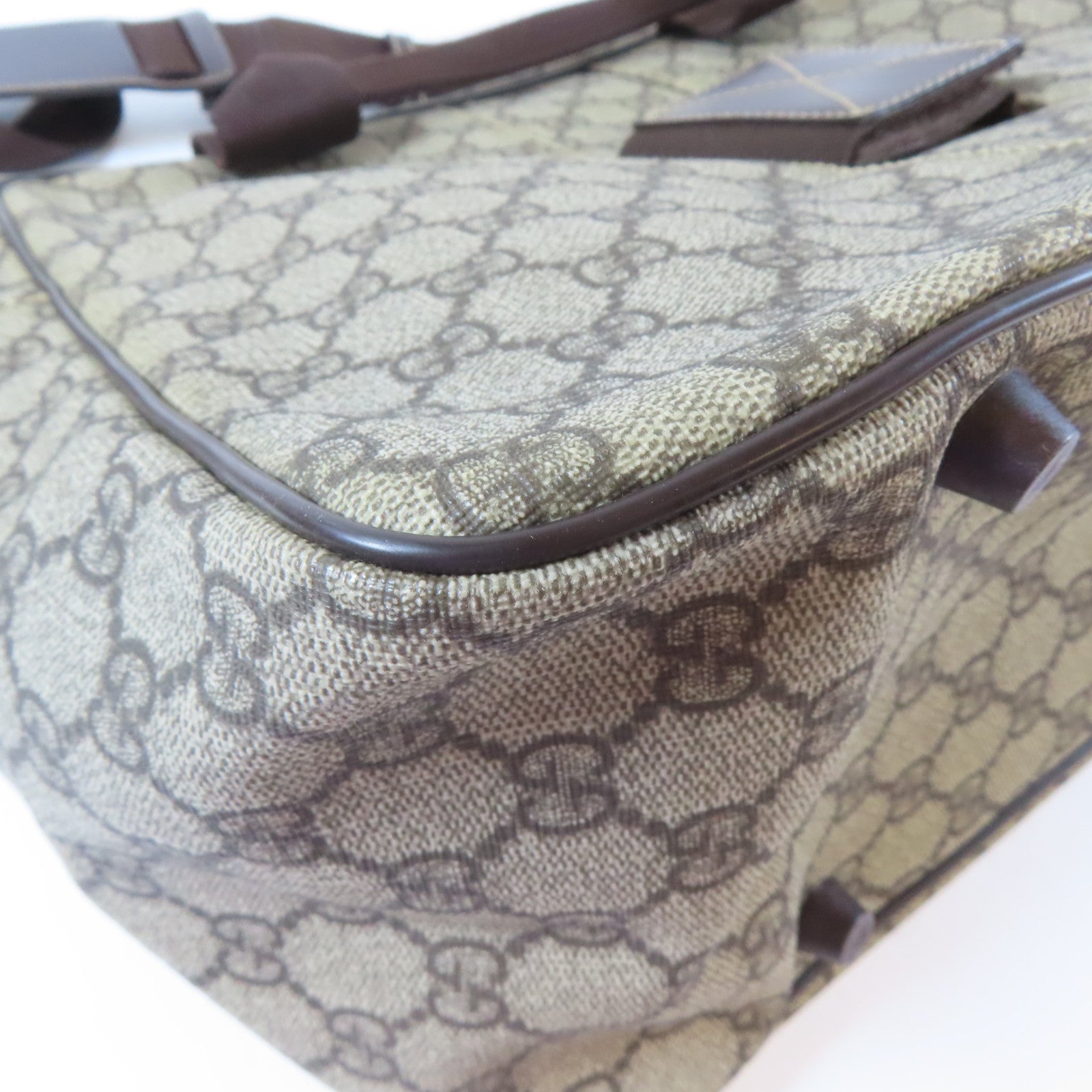 GUCCI 塗層帆布2 Way Shoulder銀扣手挽肩背兩用袋啡色