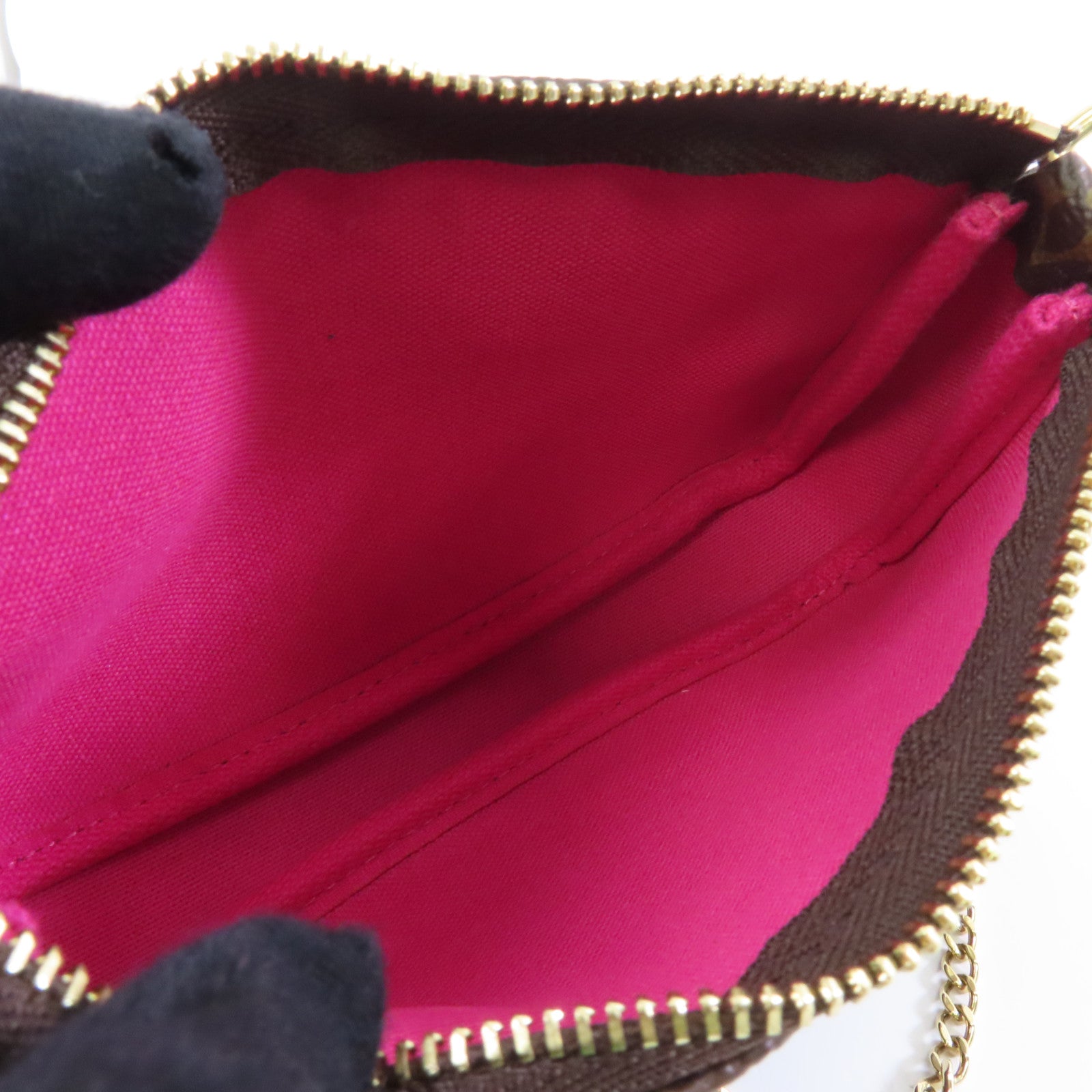 LOUIS VUITTON Monogram Pochette Accessories金扣手挽袋棕色