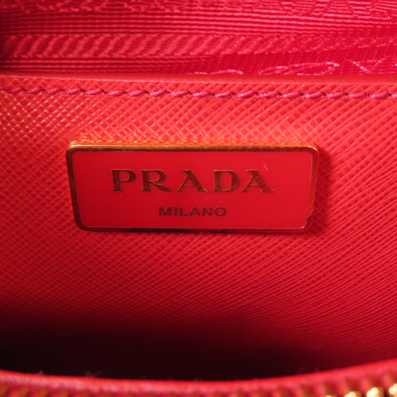 PRADA 牛皮皮革Saffiano Lux Bag金扣手挽肩背兩用袋紅色