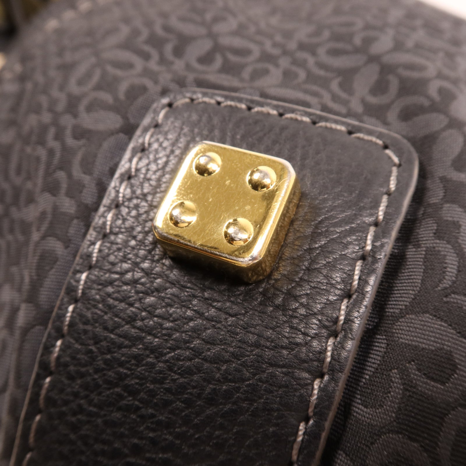 LOEWE 帆布/牛皮皮革Vintage Shoulder Bag金扣肩背袋