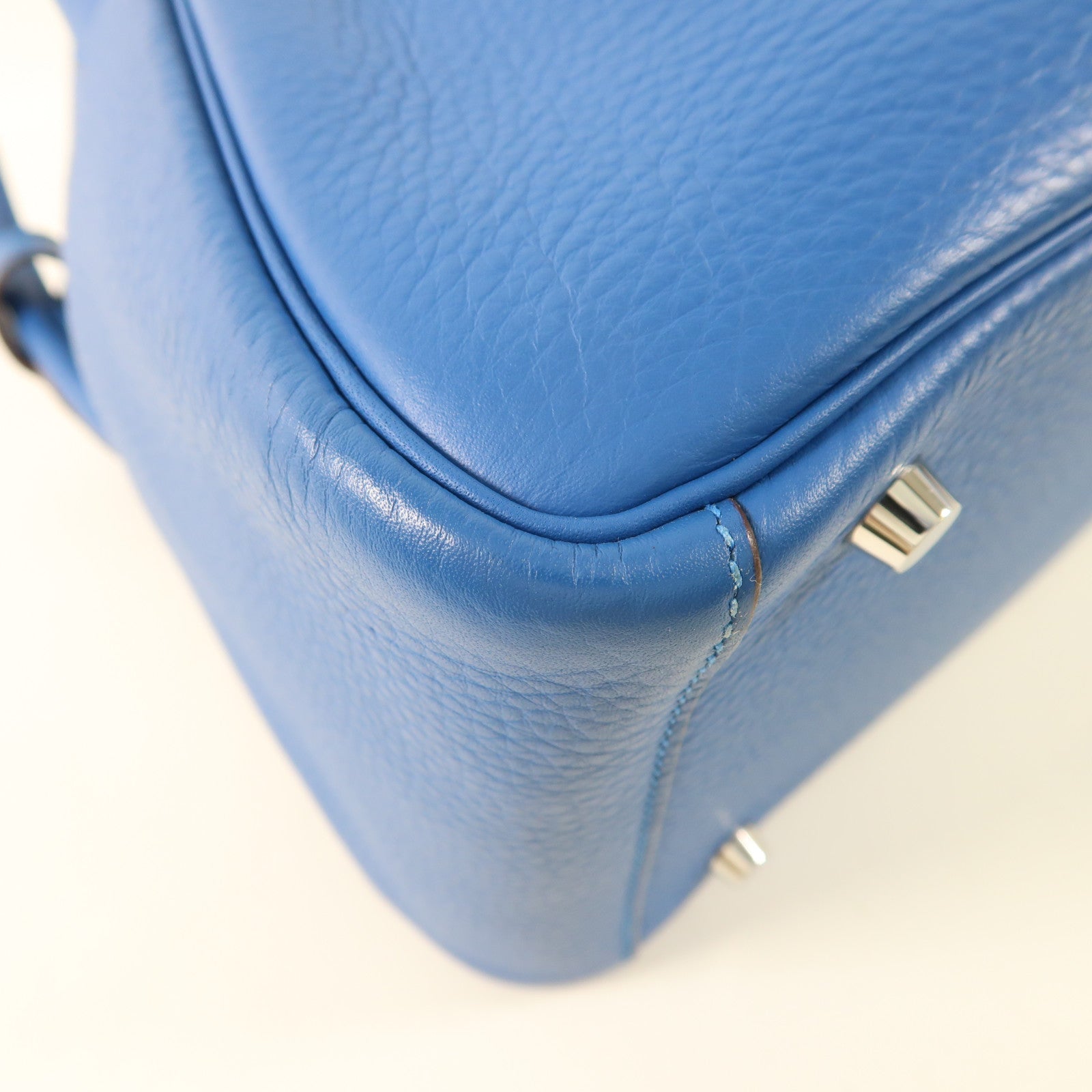 HERMES Togo皮革Lindy 30銀扣手挽肩背兩用袋Bleu Izmir
