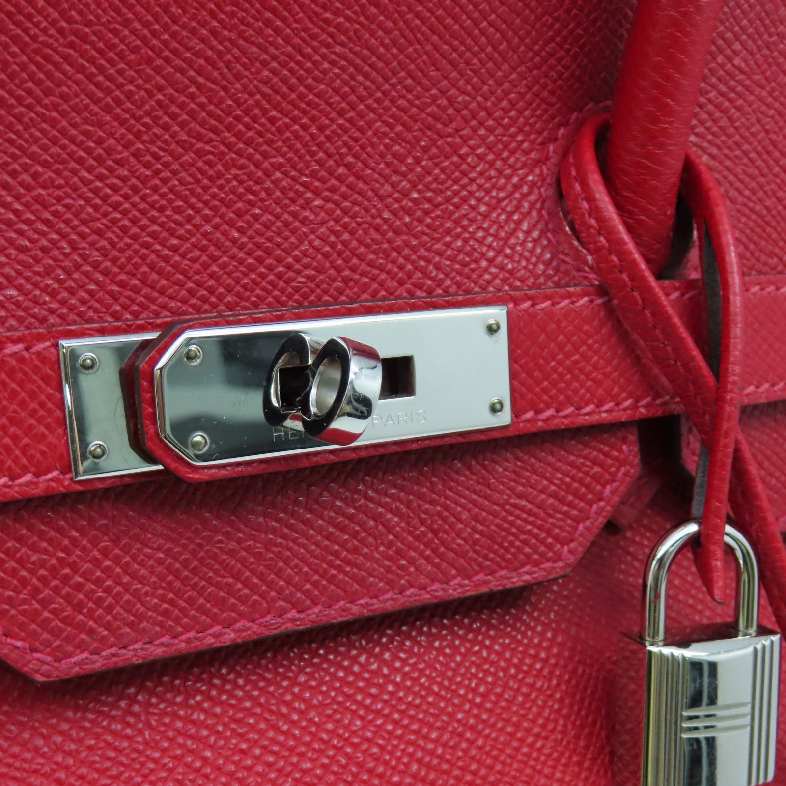 HERMES Epsom Leather Birkin 35 Silver Buckle Hand Bag Ferrari Red