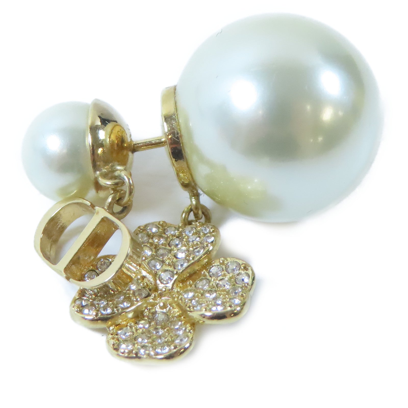 Dior 金屬Pierced Earring耳環金色/白色